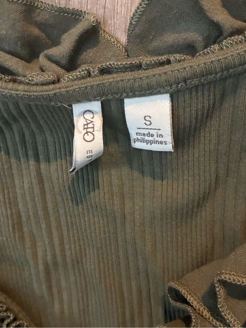 Cato Olive Ruffle-Trim Ribbed Tank - Picture 2 of 2